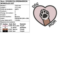 Broderie Dog Mom cœur et patte de chien bicolore pour vêtements et décorations