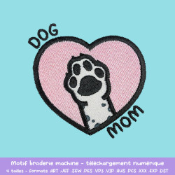 Motif broderie Dog Mom chien tacheté cœur pour textile DIY