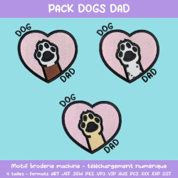 Pack motifs broderie Dogs Dad trois chiens à prix réduit pour textiles