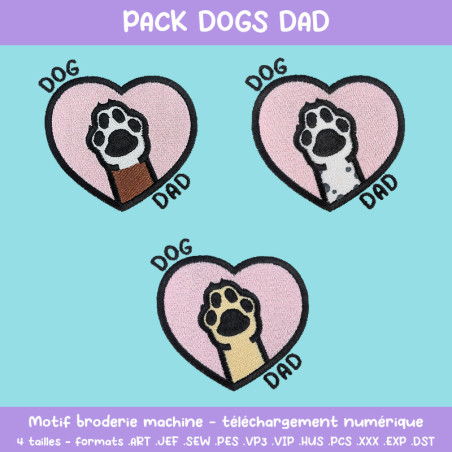 Pack motifs broderie Dogs Dad trois chiens à prix réduit pour textiles