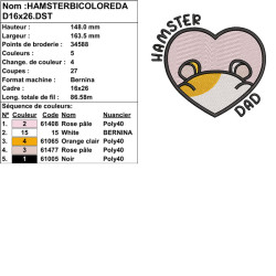 Broderie Hamster Dad cœur et hamster bicolore pour vêtements et décorations
