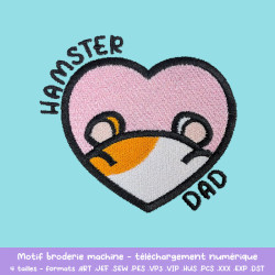 Motif broderie Hamster Dad hamster bicolore cœur pour textile DIY