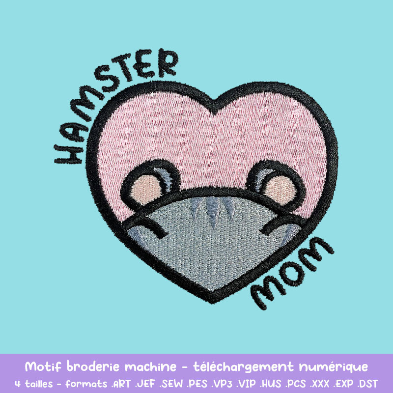 Motif broderie Hamster Mom hamster rayé cœur pour textile DIY