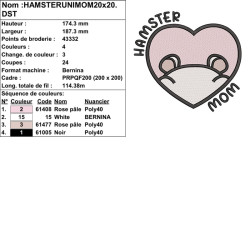 Motif broderie kawaii Hamster Mom hamster uni pour créations originales