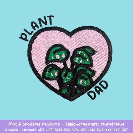 Motif broderie Plant Dad monstera cœur pour textile DIY Motif broderie Plant Dad monstera cœur pour textile DIY