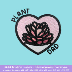 Motif broderie Plant Dad succulente cœur pour textile DIY