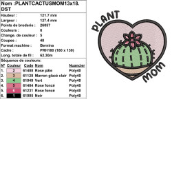 Motif broderie machine Plant Mom cactus idéal pour amoureux des plantes