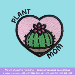 Motif broderie Plant Mom cactus cœur pour textile DIY
