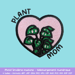 Motif broderie Plant Mom monstera cœur pour textile DIY