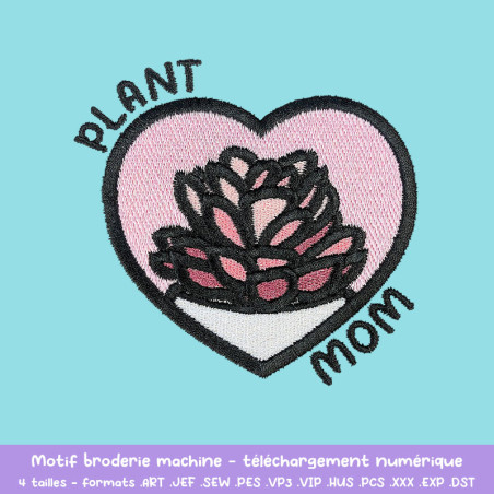 Motif broderie Plant Mom succulente cœur pour textile DIY Motif broderie Plant Mom succulente cœur pour textile DIY