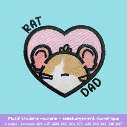 Motif broderie Rat Dad rat tacheté cœur pour textile DIY