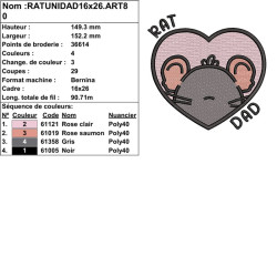 Broderie Rat Dad cœur et rat uni pour vêtements et décorations textiles