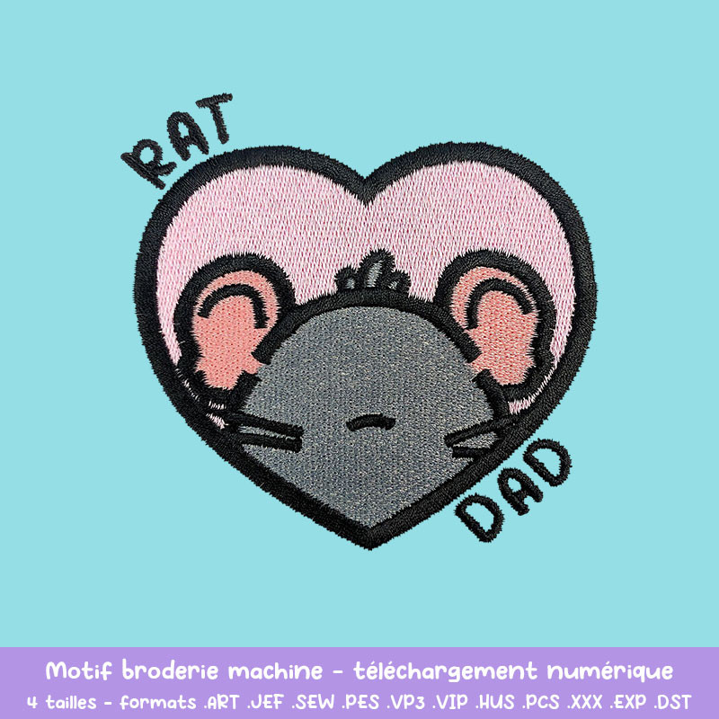 Motif broderie Rat Dad rat uni cœur pour textile DIY
