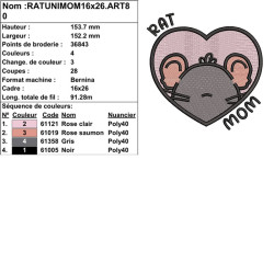 Broderie Rat Mom cœur et rat uni pour vêtements et décorations textiles