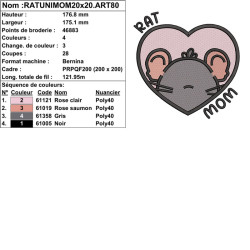 Motif broderie kawaii Rat Mom rat uni pour créations originales