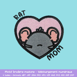 Motif broderie Rat Mom rat uni cœur pour textile DIY