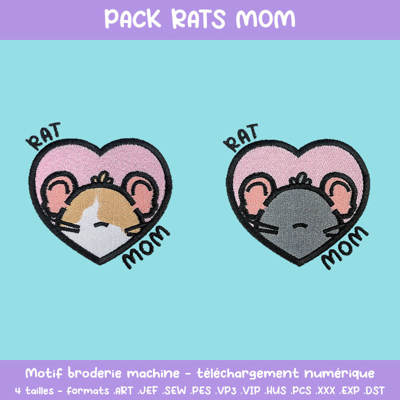 Pack broderie Rats Mom deux motifs à télécharger à prix réduit