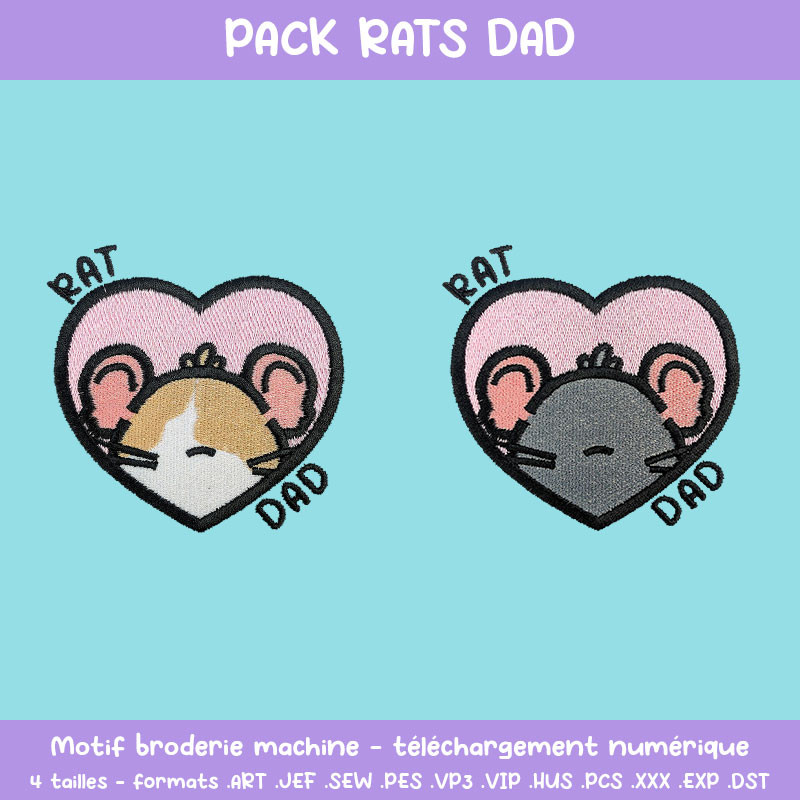 Pack motifs broderie Rats Dad deux rats à prix réduit pour textiles