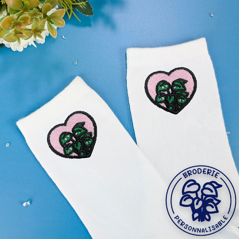 Chaussettes brodées personnalisables - PLANT - Taille unique (39/41) 🪴☀️