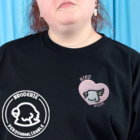 T-shirt brodé oversize personnalisable - BIRD MOM - unisexe 🐦💗