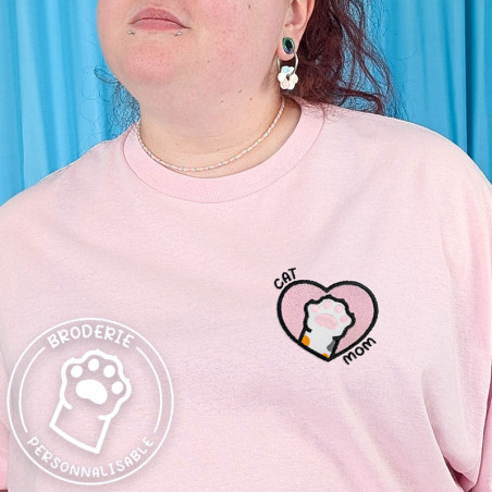 T-shirt brodé oversize personnalisable - CAT MOM - unisexe 🐱🧶