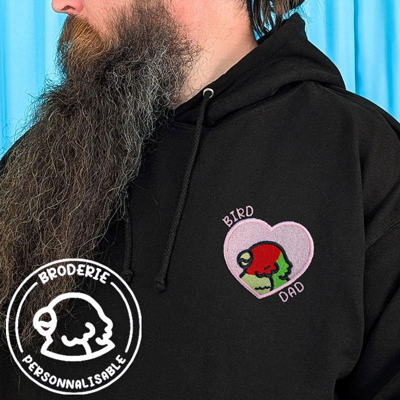 Hoodie brodé personnalisable - BIRD DAD - à capuche unisexe 🐦💗