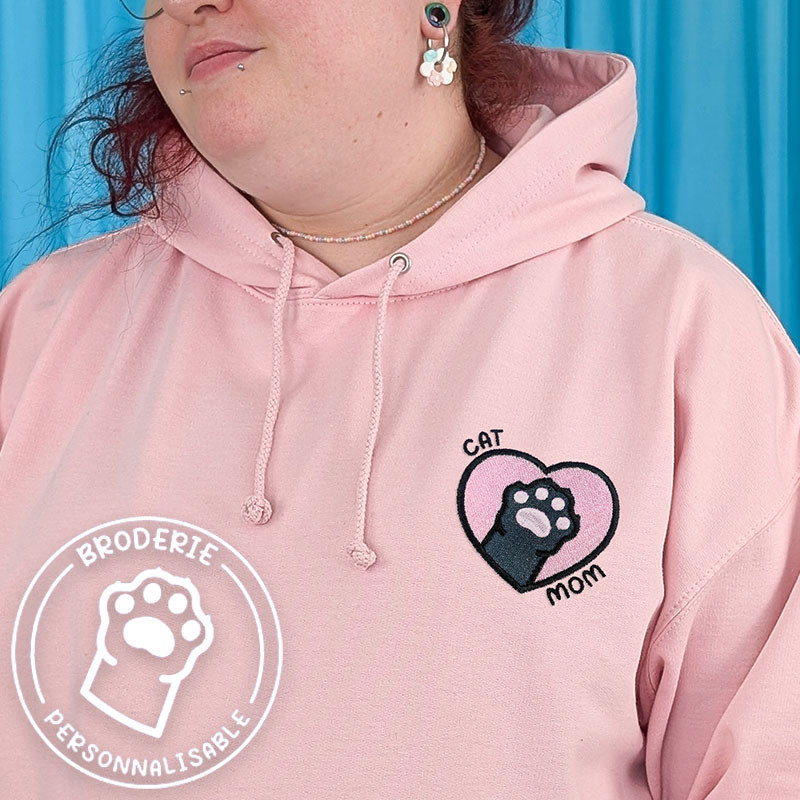 Hoodie brodé personnalisable - CAT MOM - à capuche unisexe 🐱🧶