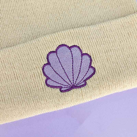 Bonnet à revers brodé - COQUILLAGE VIOLET - unisexe 🐚💜