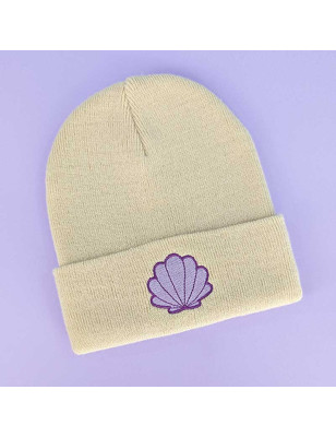 Bonnet à revers brodé - COQUILLAGE VIOLET - unisexe 🐚💜