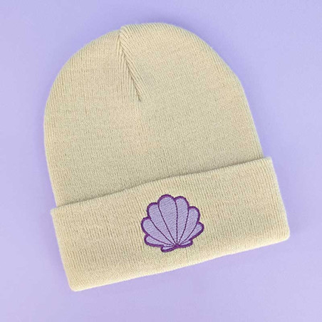 Bonnet à revers brodé - COQUILLAGE VIOLET - unisexe 🐚💜