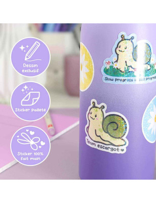 Sticker pailleté - MOCHI TEAM ESCARGOT - 100% fait main 🐌