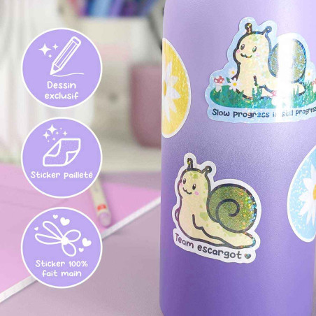 Sticker pailleté - MOCHI TEAM ESCARGOT - 100% fait main 🐌