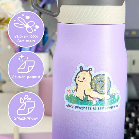 Sticker pailleté - MOCHI SLOW PROGRESS - 100% fait main 🐌