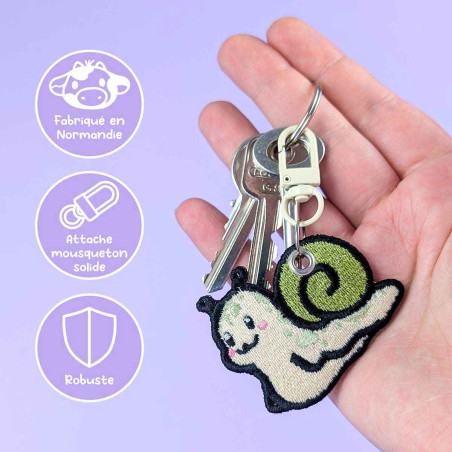 Porte-clés brodé – MOCHI L'ESCARGOT - broderie pailletée 🐌