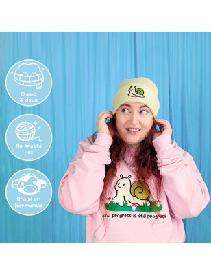 Bonnet à revers brodé - MOCHI L'ESCARGOT - broderie pailletée 🐌