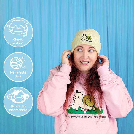 Bonnet à revers brodé - MOCHI L'ESCARGOT - broderie pailletée 🐌