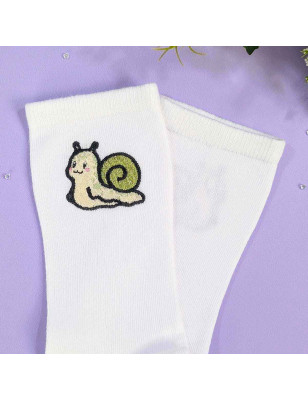 Chaussettes brodées blanches - MOCHI L'ESCARGOT - broderie pailletée 🐌