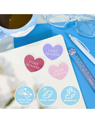 Sticker pailleté – I hate humans – 100% fait main 💜✨