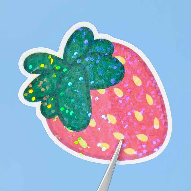Sticker pailleté – Fraise – 100% fait main 🍓✨