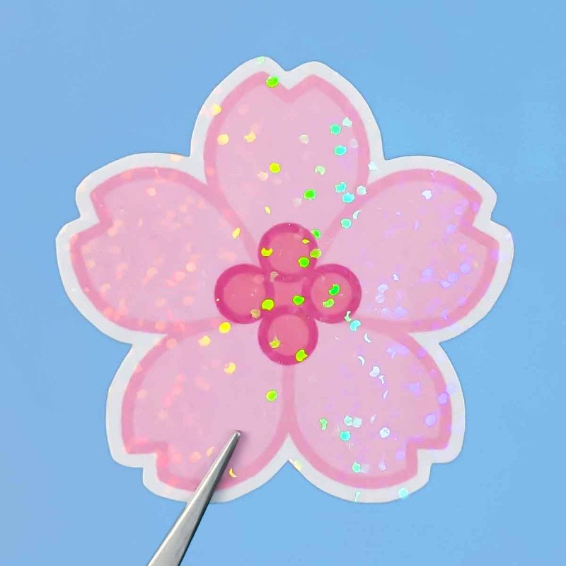 Sticker pailleté – Sakura – 100% fait main 🌸✨