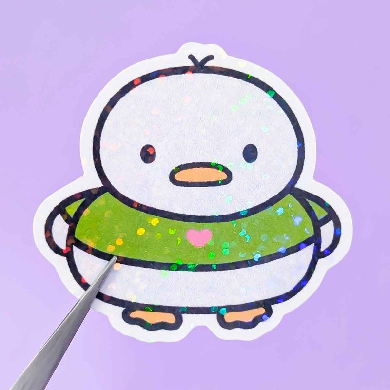 Sticker pailleté – Waffle le canard kawaii – 100% fait main 🦆