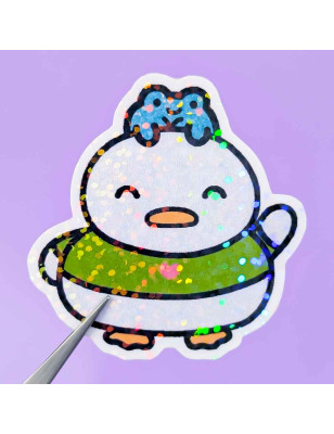 Sticker pailleté – Waffle & Pepper hello – 100% fait main 🐸🦆