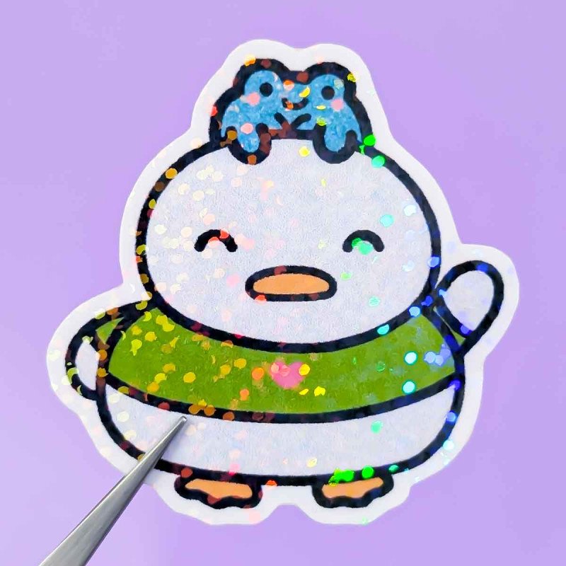 Sticker pailleté – Waffle & Pepper hello – 100% fait main 🐸🦆 Sticker pailleté – Waffle & Pepper hello – 100% fait main 🐸🦆