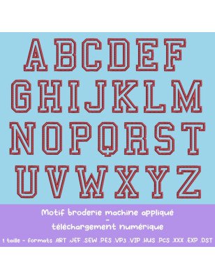 Motif de broderie machine gratuit à télécharger - Alphabet College style Varsity lettres A à Z - Appliqué - 5,3 cm 🧵
