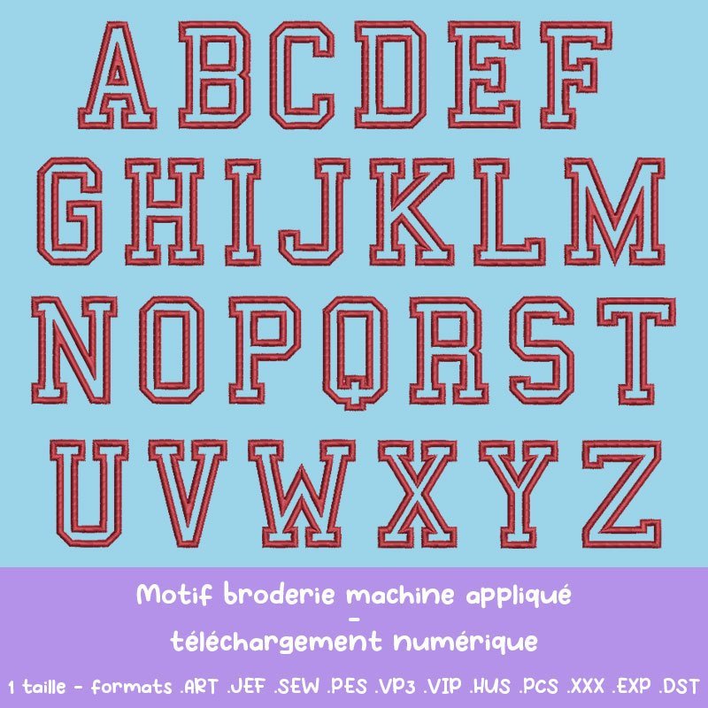 Motif de broderie machine gratuit à télécharger - Alphabet College style Varsity lettres A à Z - Appliqué - 5,3 cm 🧵
